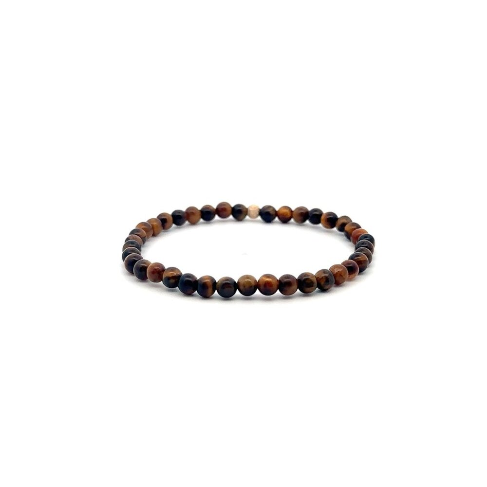Gemstones Tiger's Eye Mini 4mm Stretchable Bracelet 14k Gold Bead Charm Stardust - Picture 5 of 5